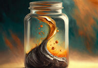 Artistic rendering of metals being dissolved in a glass jar.