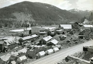 Industrial buildings and living quarters at a 1940s-era mine in Idaho.