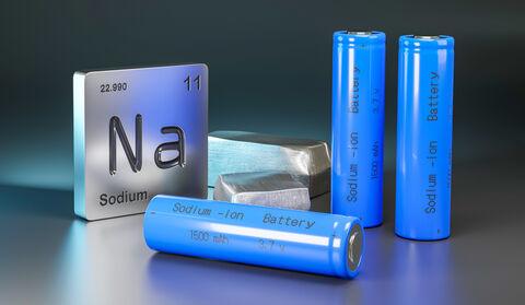 Sodium-ion batteries next to the periodic symbol for sodium.